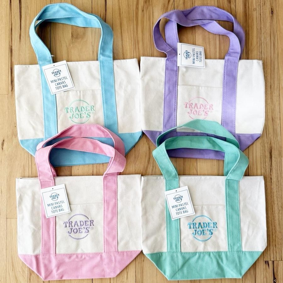 Trader Joes Mini Pastel Canvas Tote Bags Small Pastel Colored Canvas Bag Fashion Shopping Pouch