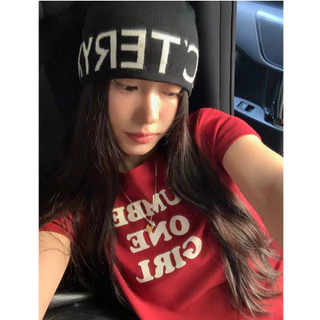 Suitcute A135 เสื้อยืดสีขาวตัวอักษร คอกลม สไตล์เกาหลี