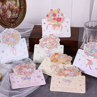 การ์ดอวยพรช่อดอกไม้วันครู Blessing Rose การ์ดเล็กวาดด้วยมือ