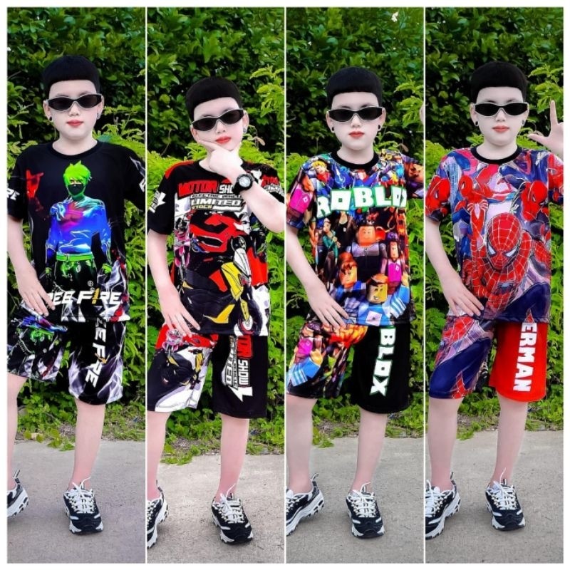 PKS ชุดเด็ก ชุดเด็กผ้าไมโครพรีเมี่ยม งานไทย ลายสุดเท่ห์สำหรับเด็กผู้ชายมีไซส์ M L XL 2XL 3XL