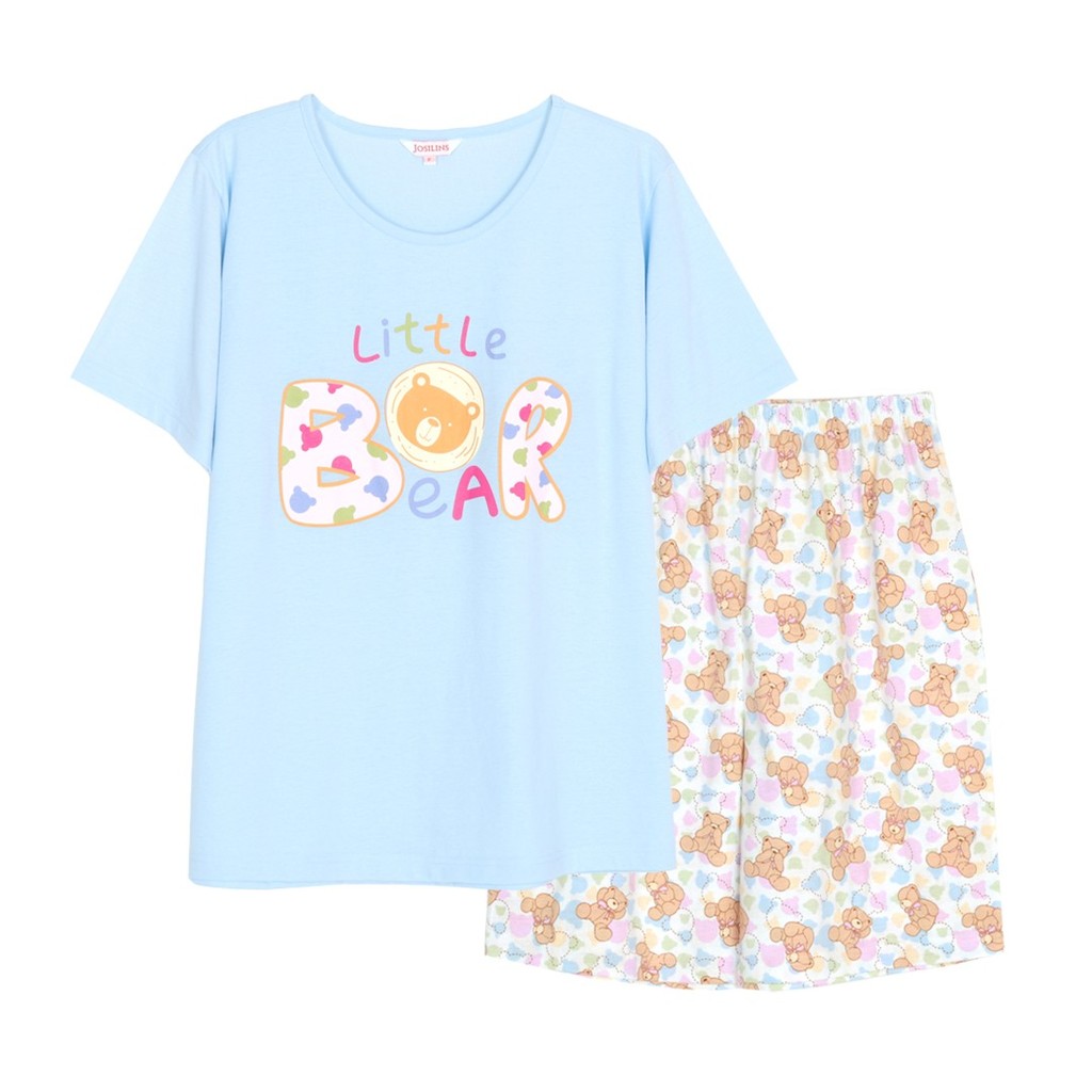 Josilins ชุดนอน ชุดอยู่บ้าน ผู้หญิง เสื้อสกรีนลาย คอกลม แขนสั้น ขาสั้น ผ้ายืด คละสี คละลาย NEW5