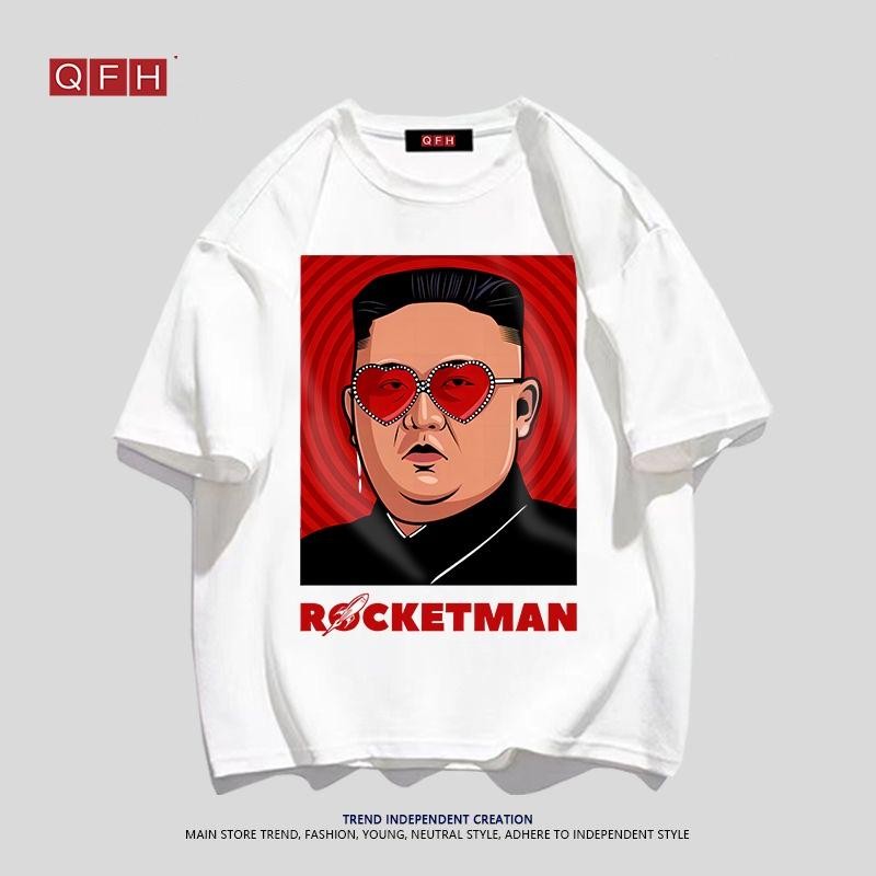 เสื้อยืดแขนสั้น Kim Jong-un พิมพ์สนุกเสื้อยืดแขนสั้นหลวมฤดูร้อนสบาย