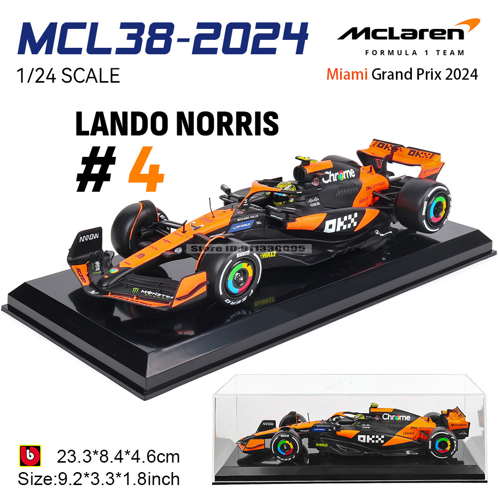 Bburago 1:24 2024 2023 F1 McLaren MCL38 RB19 SF23 W14 รถโลหะผสมรุ่นคอลเลกชันของขวัญของเล่นเด็ก