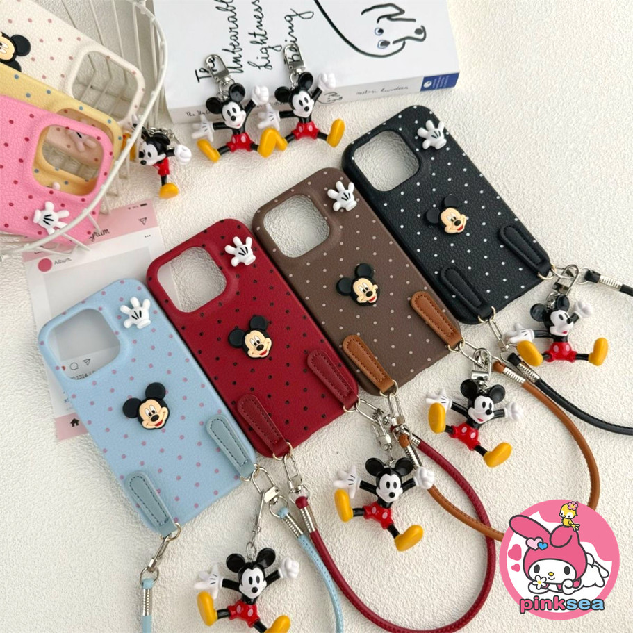 Insเชือกเคสโทรศัพท์เข้ากันได้สําหรับiPhone 17 16 15 14 13 12 11 Pro Max X Xr Xs Max 8 7 6 Plus SE2020 Creativeใหม่Disneyน่ารัก 3D Mickeyซิลิโคนอ่อนนุ่มกันกระแทกปลอกป้องกัน
