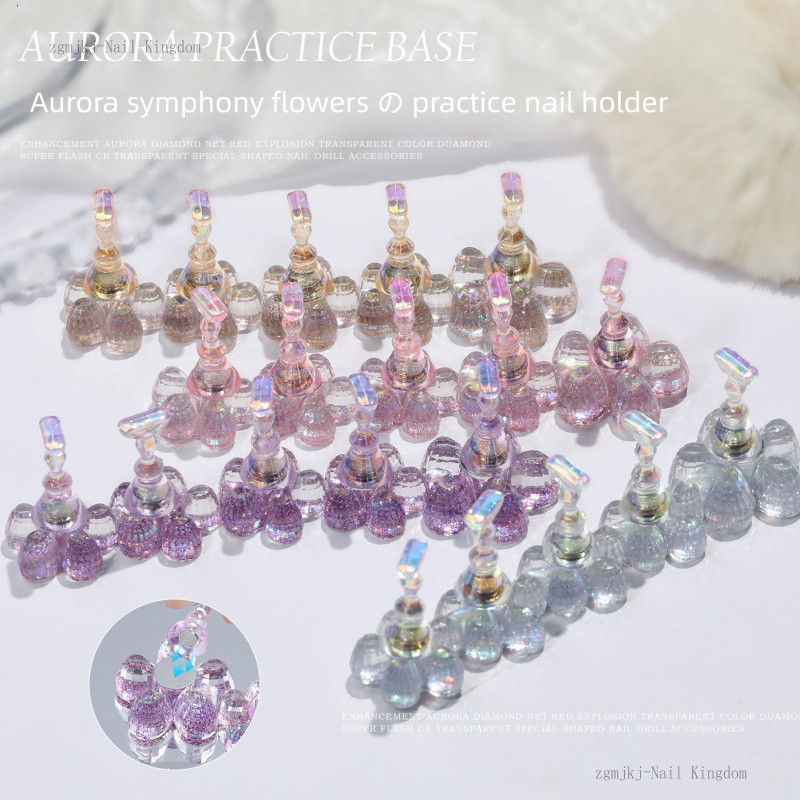 ฐานฝึกเพ้นท์เล็บแม่เหล็กสำหรับผู้เริ่มต้นพร้อมดอกไม้สีออโรร่า / ชั้นวางโชว์ปลายเล็บ / ขาตั้งอุปกรณ์ทำเล็บแบบสวมใส่สำเร็จรูป