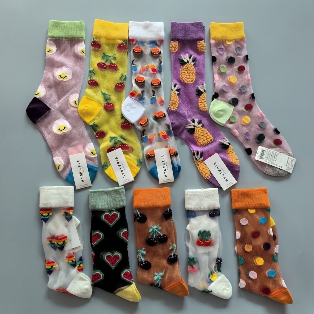 Happy Leather Socks Summer Thin Crystal Mid-Tube Socks Street Wear 2025 Spring Fashion Womens Stockings
