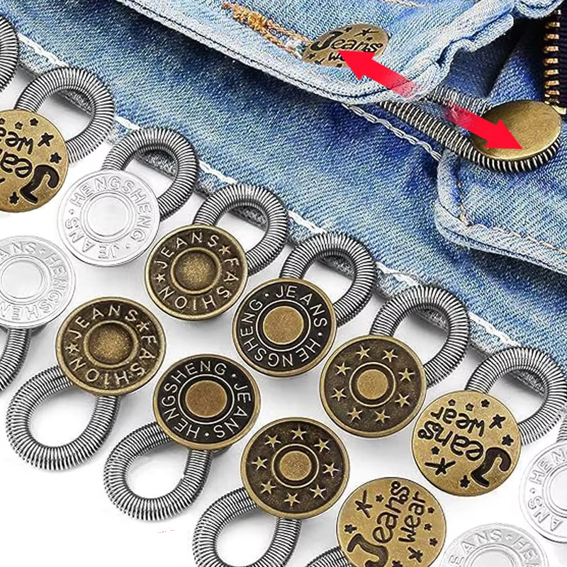 ปุ่มขยายเอวสปริงโลหะสําหรับกางเกงยีนส์-ตัวขยายเข็มขัด 2-3 ซม., เครื่องมือปรับเอวกางเกงโลหะผสม 17 มม.
