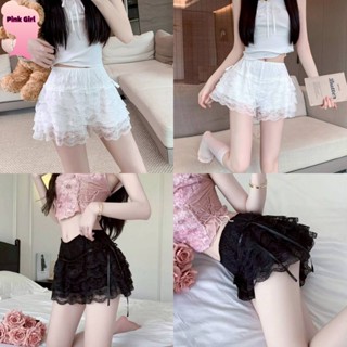 💋Pink girl💋​พร้อมส่ง กางเกงขาสั้น เงสม๊อคยืด สีพื้น ดีเทลลูก…