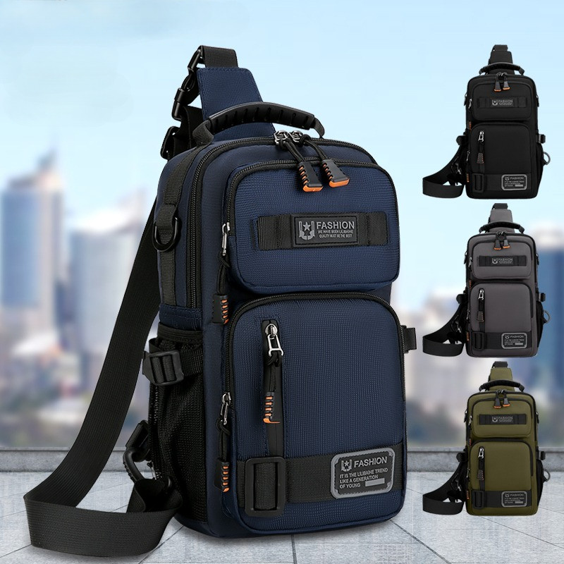 กระเป๋าคาดอกไนลอนสำหรับผู้ชายกระเป๋าสะพายข้างอเนกประสงค์แบบลำลองสำหรับกีฬากลางแจ้ง