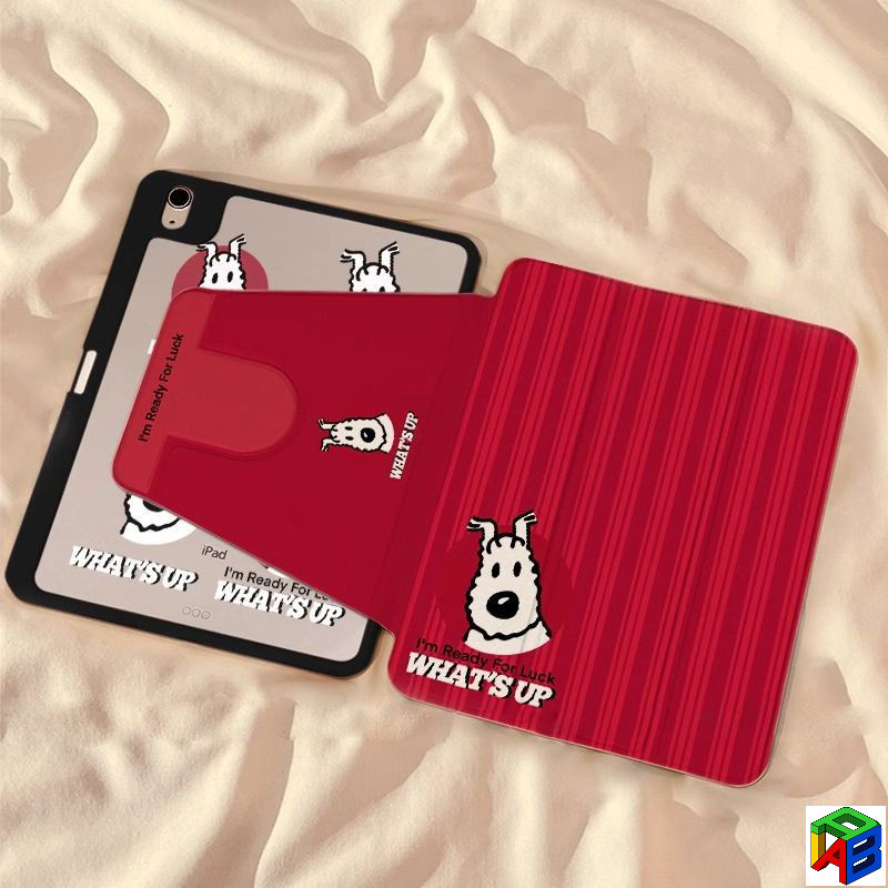 เคส iPad หมุนได้ 360 องศาสําหรับ 2025 11th 2024 Pro11 air6/5/4 10.9 10.5 10th 2022 gen7gen8gen9 10.2 นิ้ว Mini6/7 สีแดงลูกสุนัขฝาครอบป้องกันพร้อมช่องเสียบปากกา
