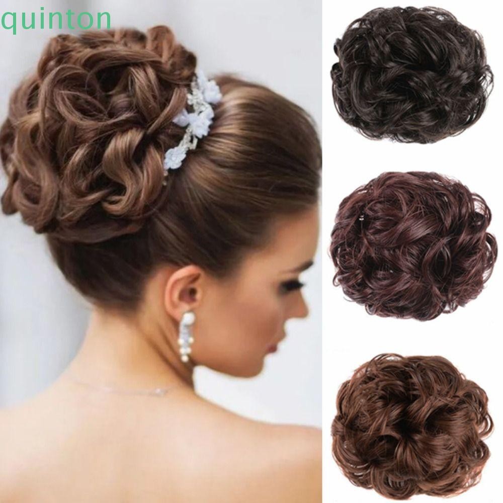 QUITON มวยผมสังเคราะห์, Retro เจ้าสาว Hairpiece Messy Curly Chignon, อุปกรณ์เสริมผม Fasion ผมปลอม Hair Extensions Claw ผม Bun ผู้หญิง