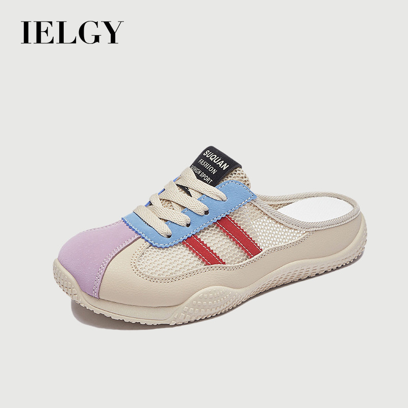 อิลกี้ รองเท้าสลิปออนระบายอากาศแบบครึ่งรองรับตาข่ายพื้นหนาเพิ่มความสูงสไตล์เกาหล