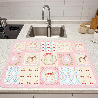 แผ่นดูดซับน้ำ จานรองจาน Placemat น้ำซุปข้นไดอะตอม รูปแบบการ์ตูนน่ารัก ตกแต่งบ้าน