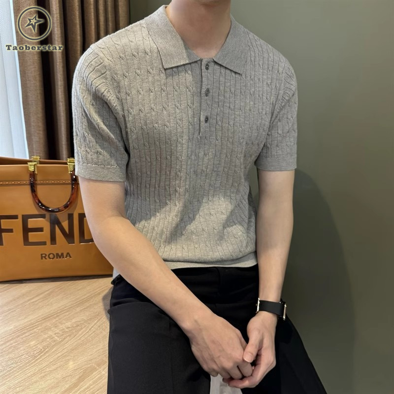 Taoberstar เสื้อโปโลถักแฟชั่นสําหรับผู้ชาย-แฟชั่นชุดลําลองทุกการแข่งขัน