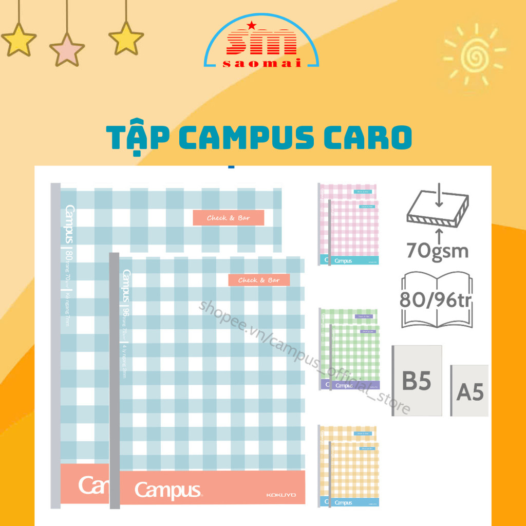 สมุดโน๊ต (เล่ม) Check&Bar 96 หน้า A5 Size ของแท้ Campus, เครื่องเขียน Sao Mai