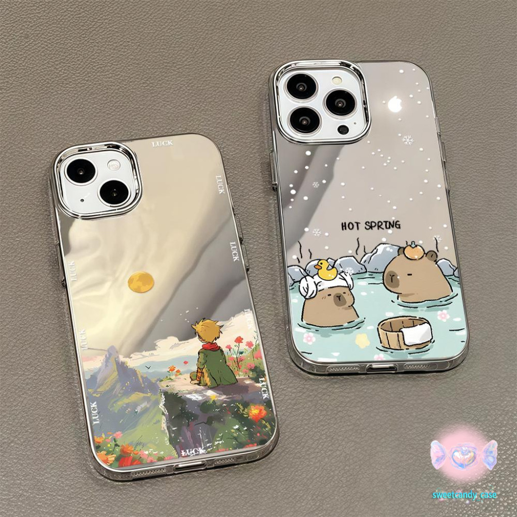 จัดส่งในพื้นที่ เคสแบบกระจกมิเรอร์ น่ารัก ตัวการ์ตูน นิทาน สัตว์เล็ก สําหรับIPhone16 15 14 13 7 8plus Pro Promax XR XS