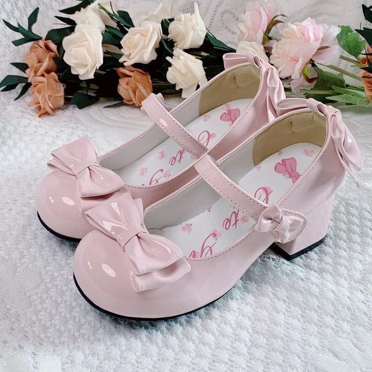 Lolita JK Bow Mary Jane รองเท้าหรูหราส้นสูงสไตล์นางฟ้าสําหรับผู้หญิงคอสเพลย์นักเรียน