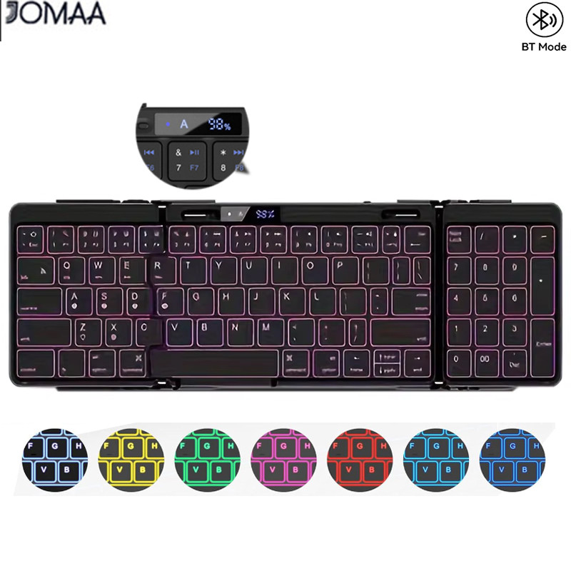Jomaa คีย์บอร์ดบลูทูธแบบพับได้พร้อมแผ่นตัวเลข RGB Backlight คีย์บอร์ดแบบพับได้พร้อมหน้าจอแบตเตอรี่สําหรับแท็บเล็ตโทรศัพท์ Ipad 3-อุปกรณ์ Sync