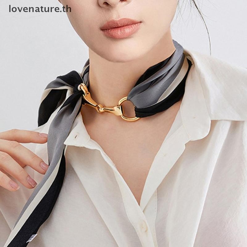 [Lovenature] ผ้าพันคอผ้าไหมคลิปเข็มกลัดผู้หญิง Vintage อินเทรนด์ Charm ผ้าคลุมไหล่ผ้าพันคอหัวเข็มขัด [TH]