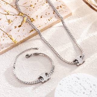 ดีไซน์คลาสสิกสีทึบไทเทเนียมเหล็กสร้อยข้อมือผู้หญิง/สร้อยคอ ส…