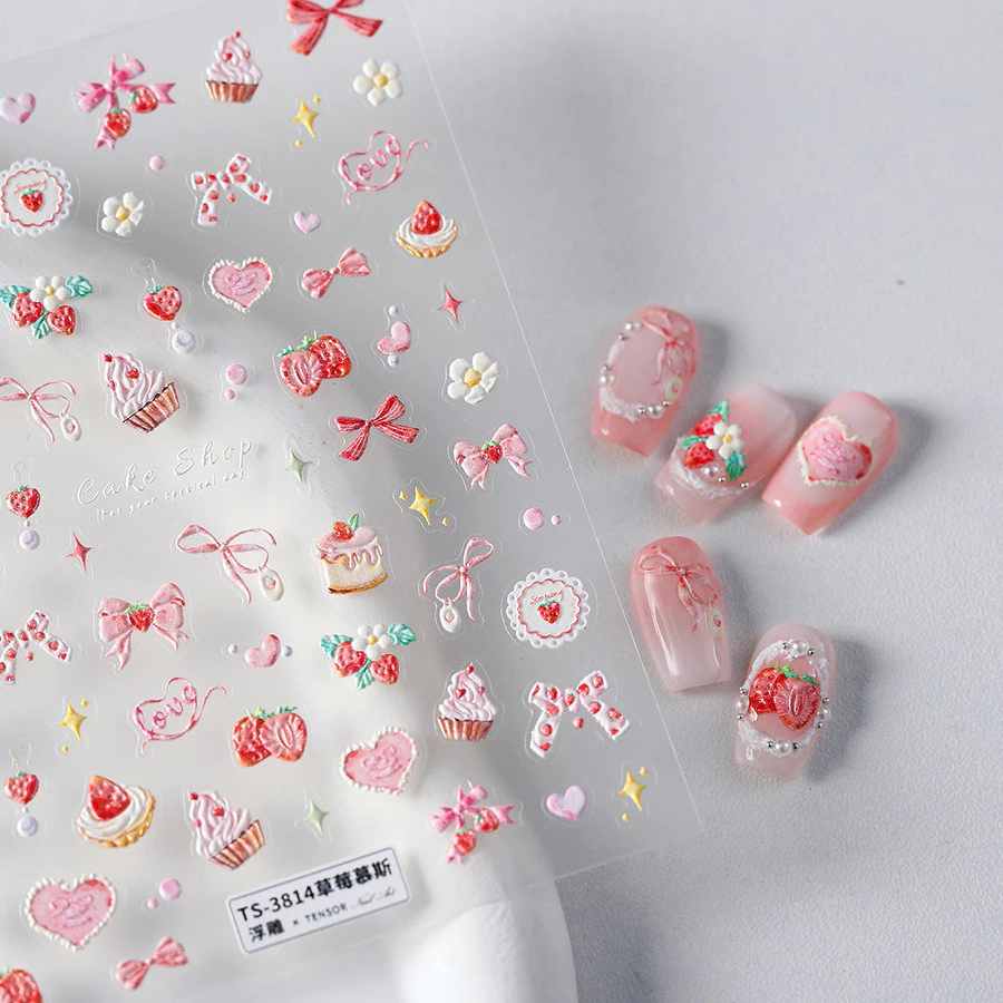 [Meow.sensei] magico Moji Tietsu Cartoon Relief Finger Sticker Pro Frosted Thin Shore Sticker TS-3814 Strawberry Mousse