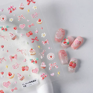 [Meow.sensei] magico Moji Tietsu Cartoon Relief Finger Sticker Pro Frosted Thin Shore Sticker TS-3814 Strawberry Mousse