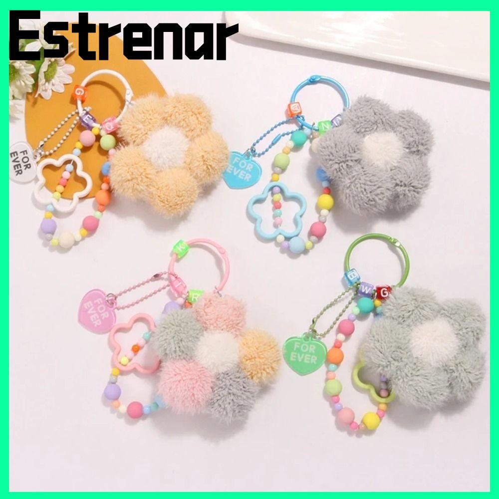 พวงกุญแจดอกไม้ ESTRENAR เครื่องประดับแขวนทํามือ จี้ดอกไม้ กระเป๋าเป้สะพายหลังตุ๊กตาลูกปัดหลากสีสร้างสรรค์ พวงกุญแจกระเป๋าตกแต่ง