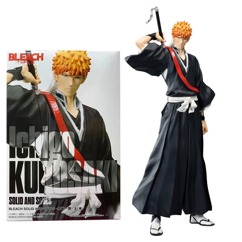 ตัวเลขอะนิเมะ 19cm Anime BLEACH Figure Kurosaki Ichigo Draw Sword Zangetsu PVC Action Figures Knife 