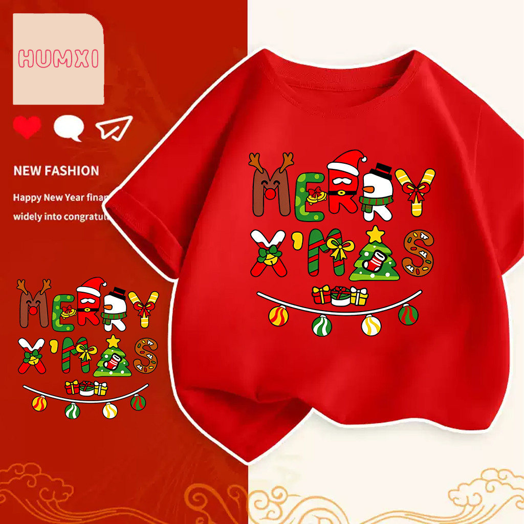 เสื้อคริสมาสต์ Happy New Year & Merry Christmas ลายน่ารักๆ ผ้า Cotton ใส่สบาย สีสันสดใส ขนาด S-5XL