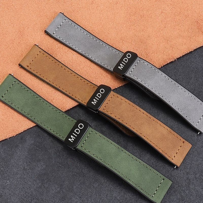 เข้ากันได้กับสายนาฬิกา Mido ซิลิโคนแม่เหล็กพับสายคล้องคอ Mido Original Commander Rudder Watch Band