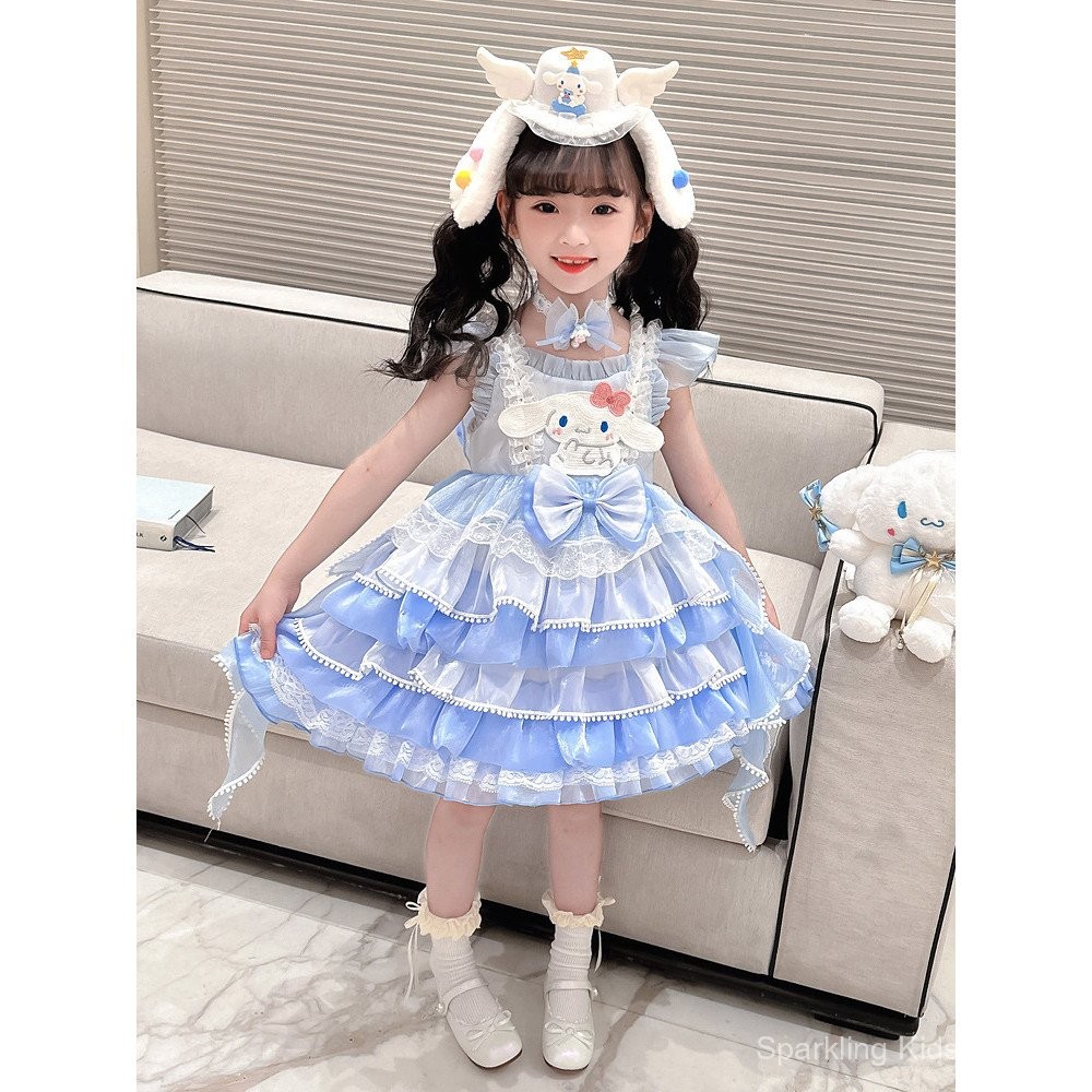 Lolita เสื้อผ้าฤดูใบไม้ร่วงชุดเดรสเด็กผู้หญิงกระโปรงฤดูใบไม้ร่วงฟูฟ่องชุดเจ้าหญิงวันเกิดเด็กชุดสุนัขอบเชย rrrca