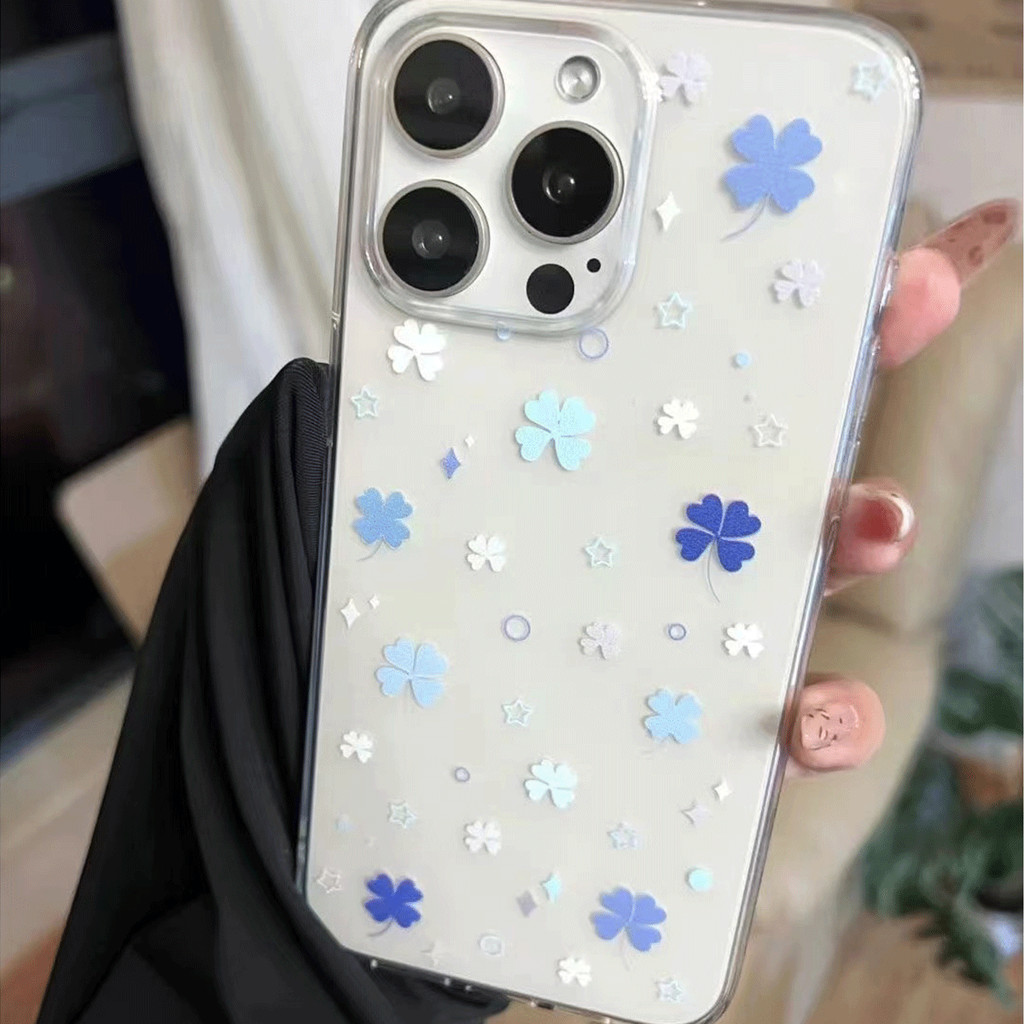 ดอกไม้Four-leaf CloverใสสําหรับIphone case 16promax 15 15promax 14promax 13pro 13promax 11 12promax 7PLUS XR