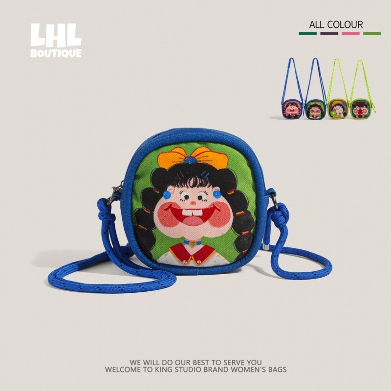 LHL BOUTIQUE กระเป๋ากลมเล็กผู้หญิงใหม่กราฟฟิตีบุคลิกภาพตลกกระเป๋าสี่เหลี่ยมเล็กกระเป๋าสะพายอเนกประสงค์