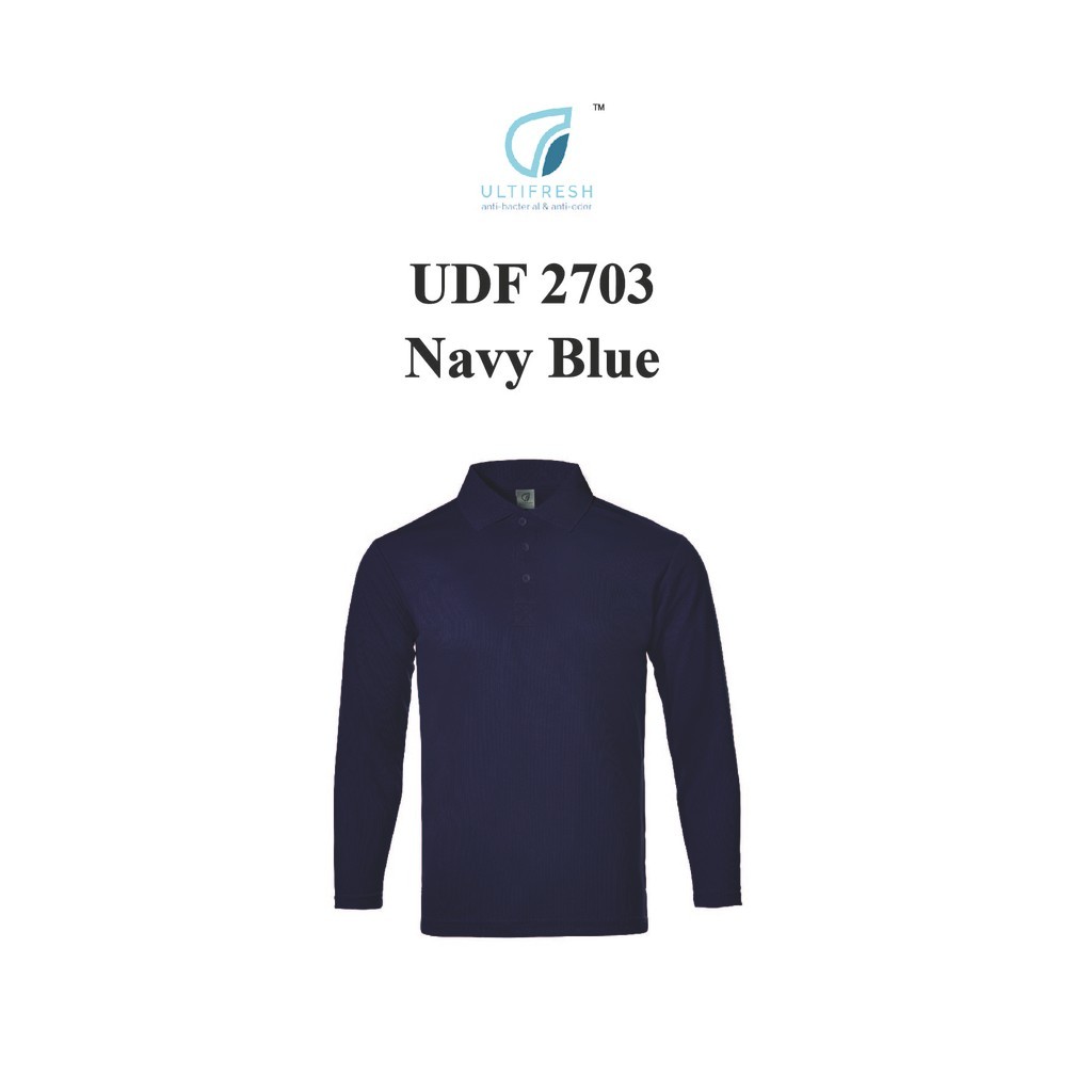 .my Ultifresh UDF2703 Navy Blue Performance P.แขนยาวป้องกันกลิ่นไมโครไฟเบอร์ DriFit ชุดกีฬาคอปก T