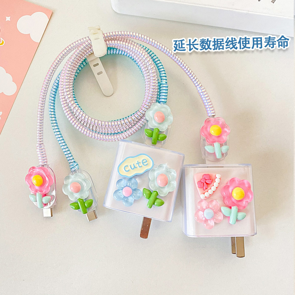 เคสป้องกันเครื่องชาร์จดอกไม้เหมาะสําหรับ OPPO/Realme 45W 33W 67W 80W 100W Data Cable Protective Case หัวชาร์จ Cable Winding Rope D3OT