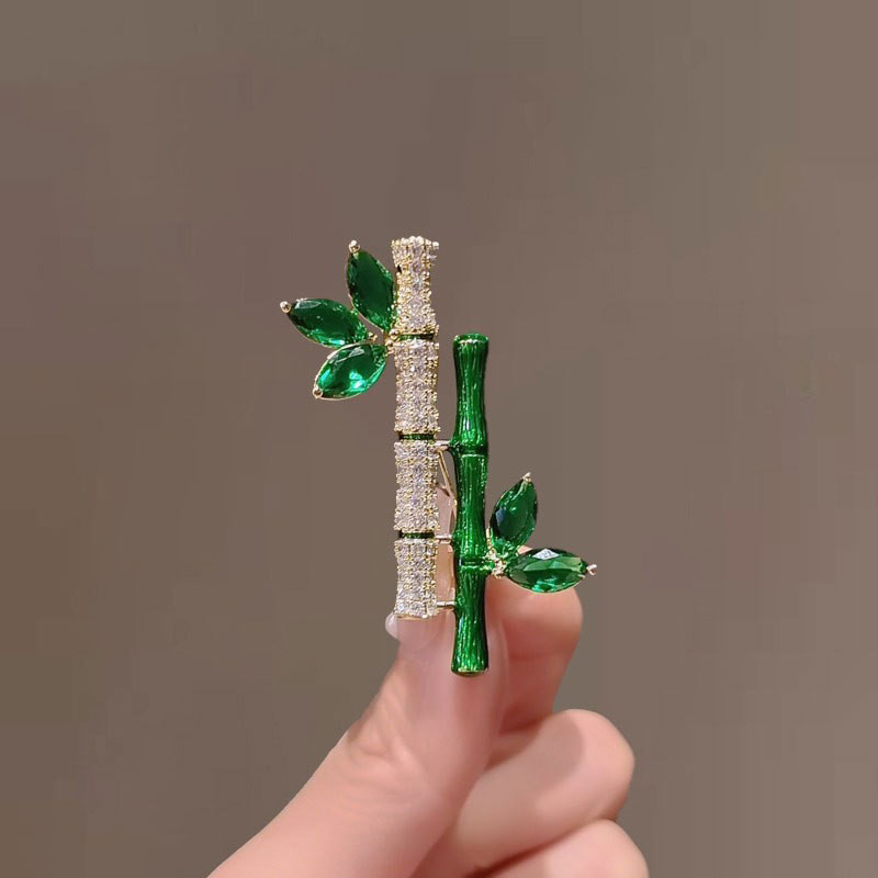 เข็มกลัดไม้ไผ่สีเขียวเสื้อผ้าชุดกี่เพ้าเครื่องประดับเข็มกลัด