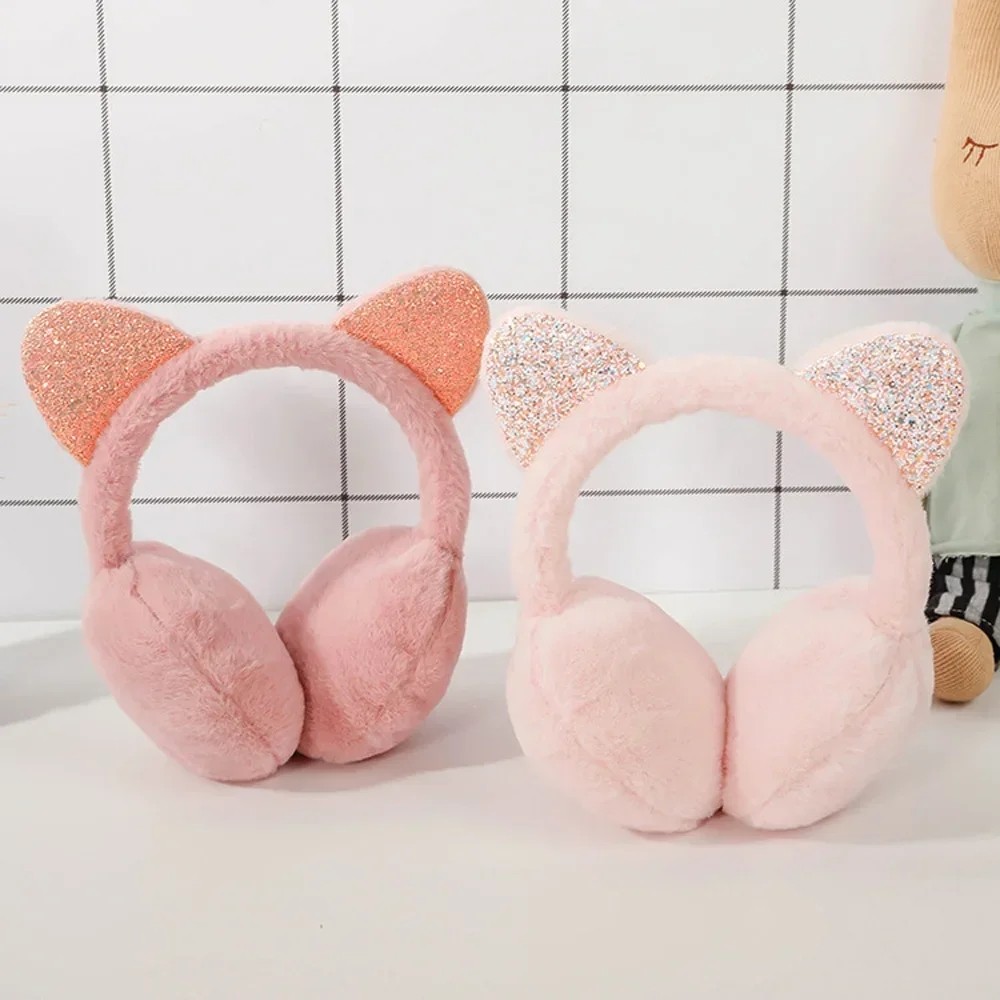 น่ารักหูแมวปิดหูกันหนาวนุ่มและอบอุ่นเลื่อมสัตว์หูอุ่นสําหรับผู้หญิงสาวกลางแจ้งขนแกะหูครอบคลุม