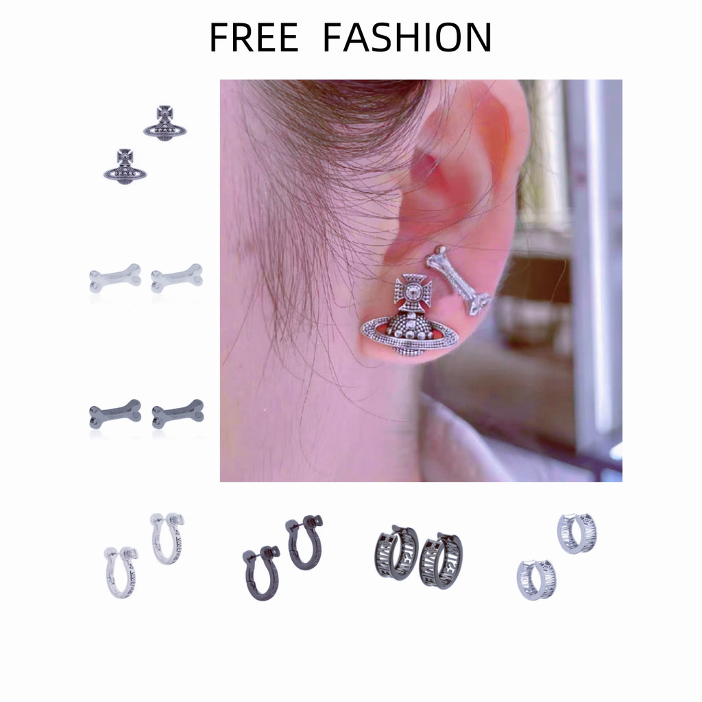 Vivie Mini Bone ต่างหูขนาดเล็กต่างหูตัวอักษรดาวเสาร์ร็อคคู่สไตล์พังก์ต่างหูต่างหู