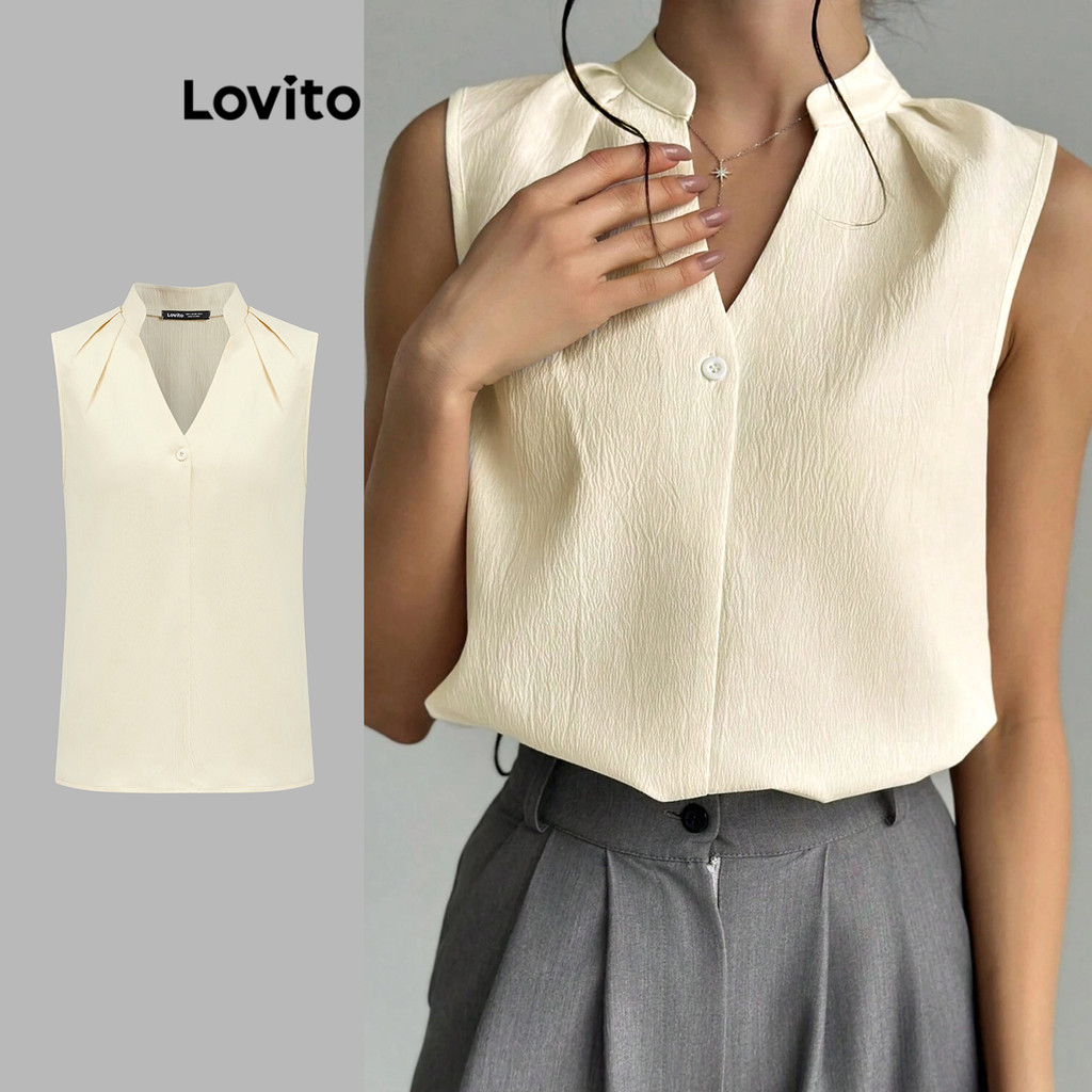 Lovito เสื้อเบลาส์เรียบหรูสำหรับผู้หญิง LBL18994