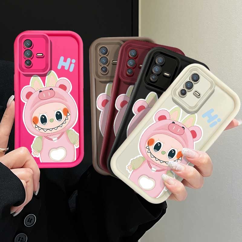 แฟชั่นการ์ตูนสีชมพู Labubu สําหรับ VIVO Y22S Y31 Y51S V25E Y78+ Y36 Y27 Y28 V21 V11I V15 PRO Y03 Y18