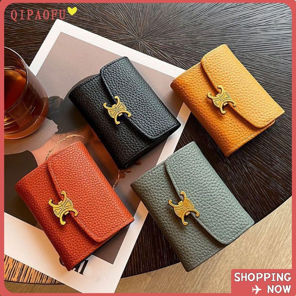 Qipaofu กระเป๋าสตางค์มินิการ์ด, ที่ใส่บัตรซิปหนัง, กระเป๋าใส่เหรียญหลายช่องหรูหราผู้หญิง