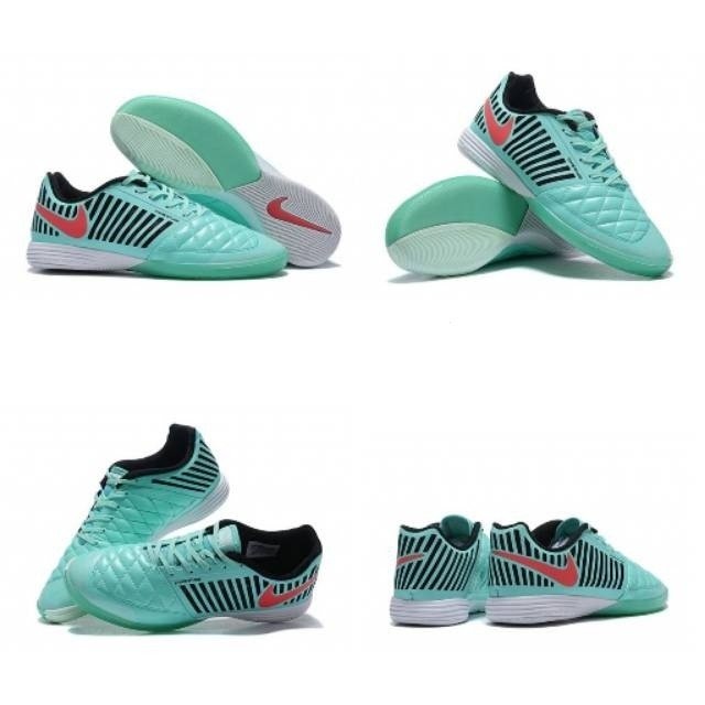 Sepatu futsal Nike Lunar Gato II สีเขียวเรืองแสงสีชมพูฟอยล์ IC ลำลอง