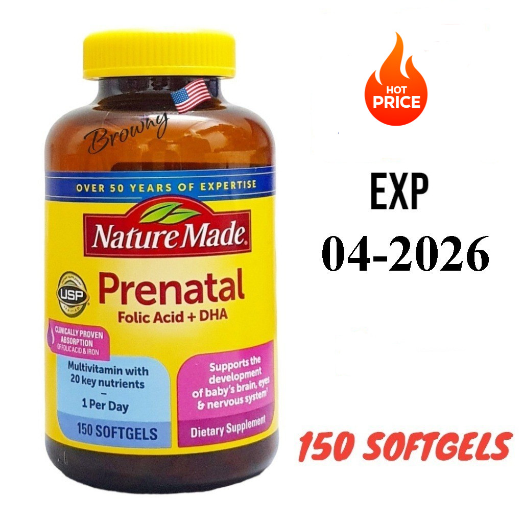 Nature Made Prenatal with Folic Acid with DHA Multivitamin Softgels 150 Softgels.