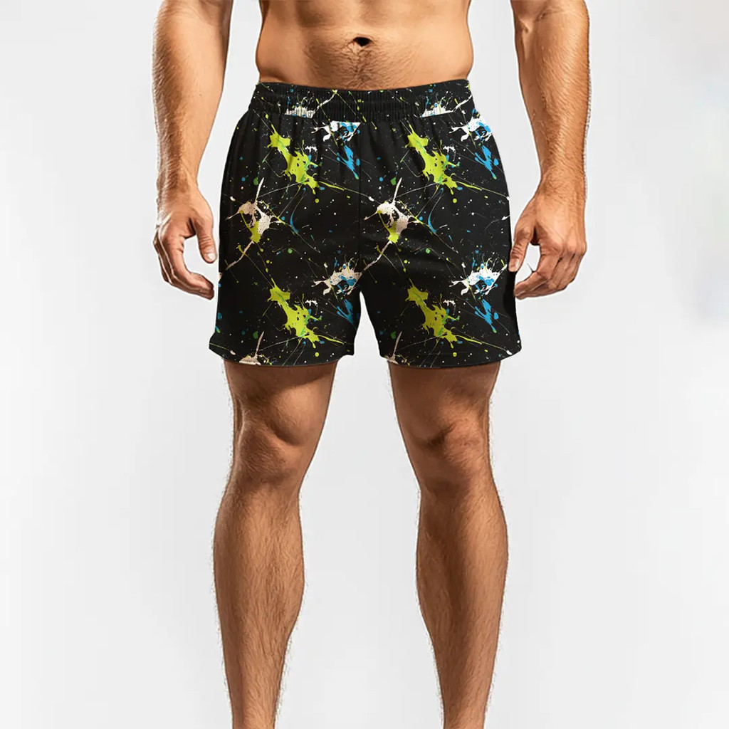 MB091 Td Bolt Motif Sport Gym Crossfit Super Stretch "paint splat blue เหลือง"