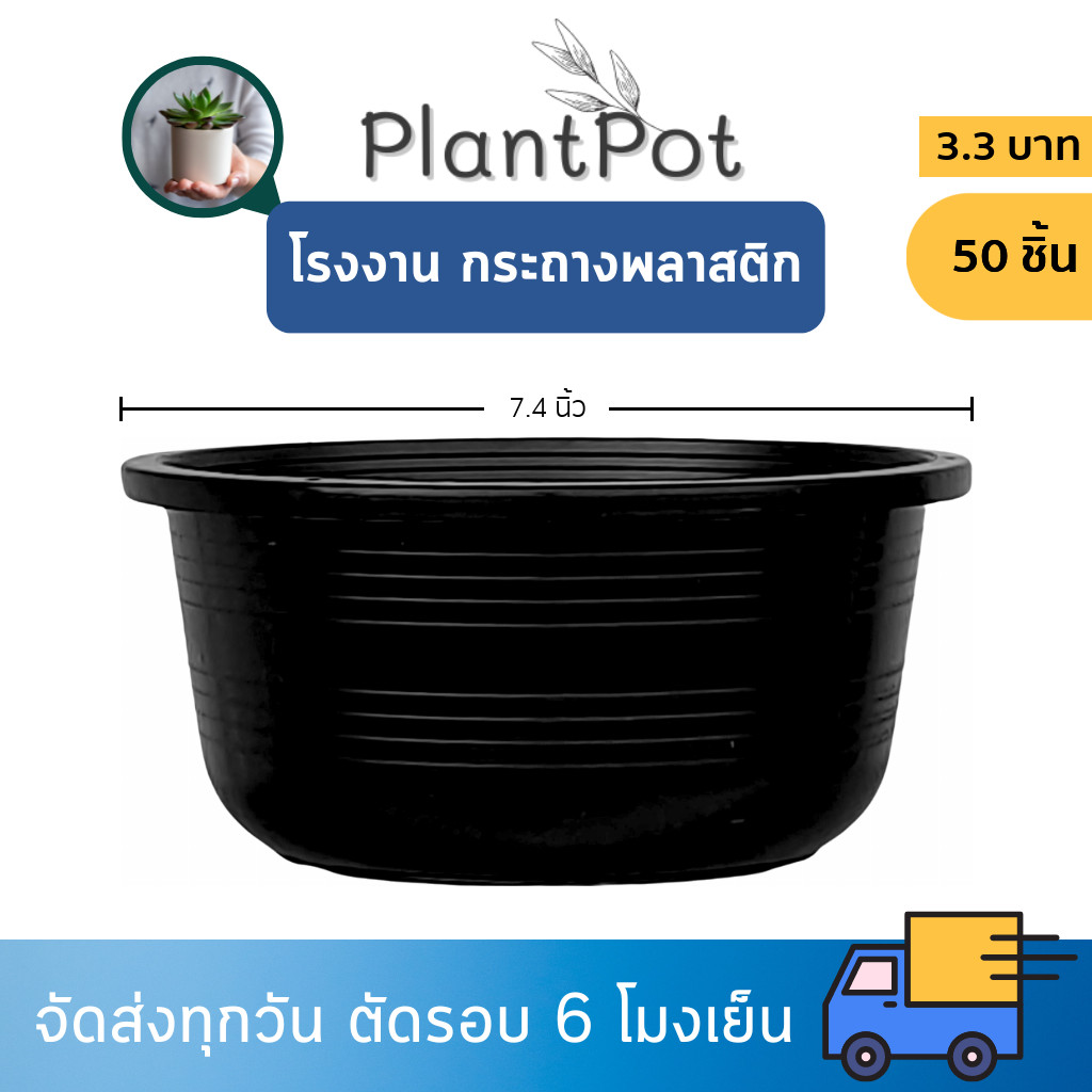 กระถาง กระถางทรงถ้วย กระถางแขวน ขนาด เบอร์ 8 7 นิ้ว สีดำ ยกมัด 50 ใบ