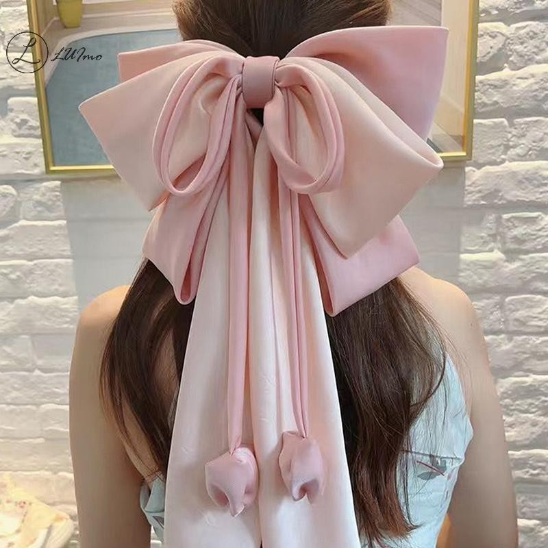 ลูอิโมะ แฟชั่นขนาดใหญ่พิเศษโบว์สําหรับผู้หญิงสาวที่มีคุณภาพสูงอุปกรณ์ผมที่สง่างามยาวริบบิ้นโบว์ฤดูใบไม้ผลิคลิปของขวัญใ
