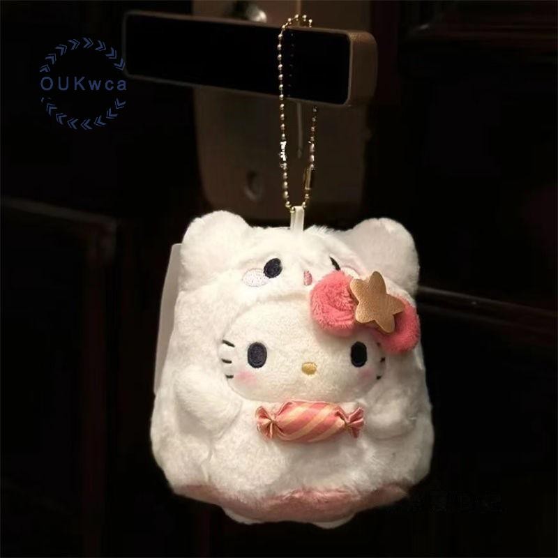 Oukwca Kawaii Ghost Sanrio Hello Kitty ของเล่นตุ๊กตาพวงกุญแจ Kuromi Cinnamoroll ตุ๊กตาตุ๊กตาจี้กุญแจรถแหวนกระเป๋าตกแต่งของขวัญเด็กใหม่