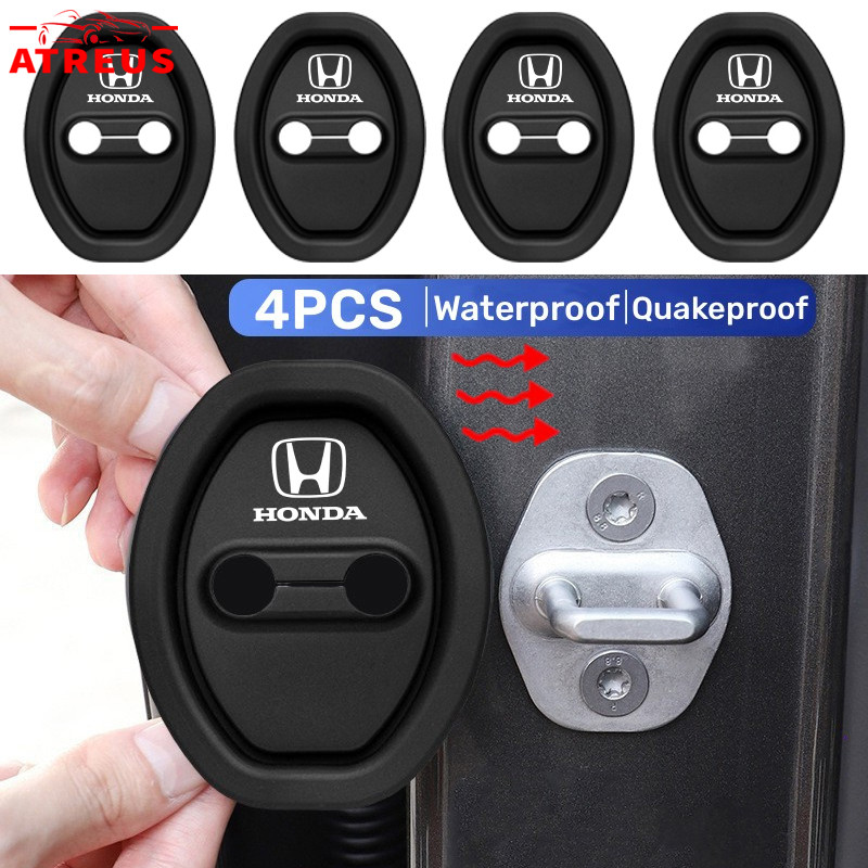 4ชิ้น Honda บัฟเฟอร์ล็อคประตู รถ แผ่นดูดซับแรงกระแทกประตูรถยนต์ กันเสียง สําหรับ ฝาครอบซิลิโคนป้องกัน รถล็อคประตูหัวเข็มขัดปก สำหรับ Honda civic 11th gen fd fc eg fk HRV Jazz City Mugen Fit Vezel Accord BRV WRV Stream