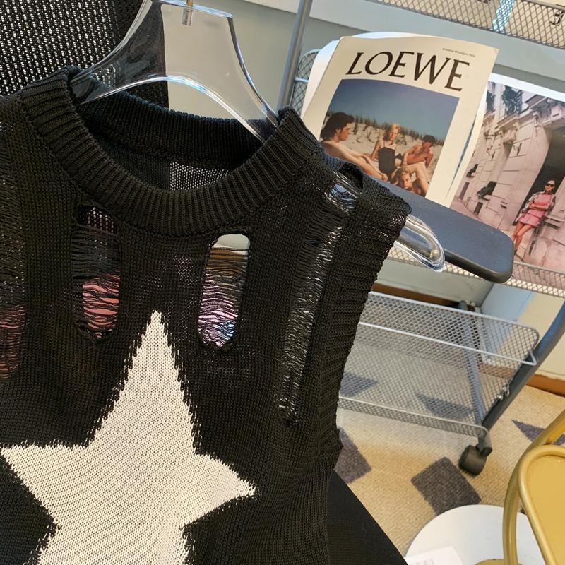 Dahong  เสื้อชั้นในสตรี ถักนิตติ้ง Summer star Tanks star jacquard ลําลองเก ๋ ถักแขนกุด Camisoles Hot Girl Top D611 - รูปที่ 5