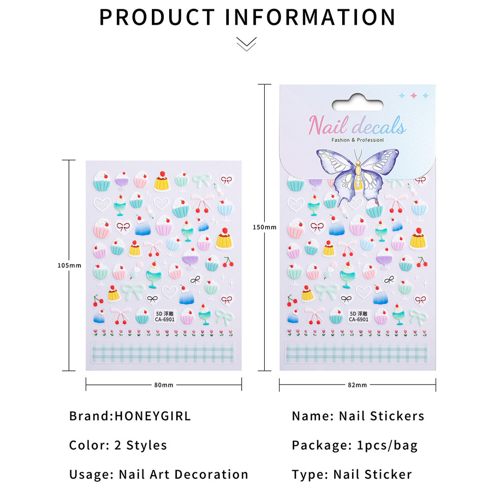 สติกเกอร์ติดเล็บลายกราฟฟิตี้พุดดิ้งน่ารักสไตล์ใหม่สำหรับเด็ก สไตล์ญี่ปุ่น โบว์ เชอร์รี่ เพ้นท์มือ CelestialNook - รูปที่ 6